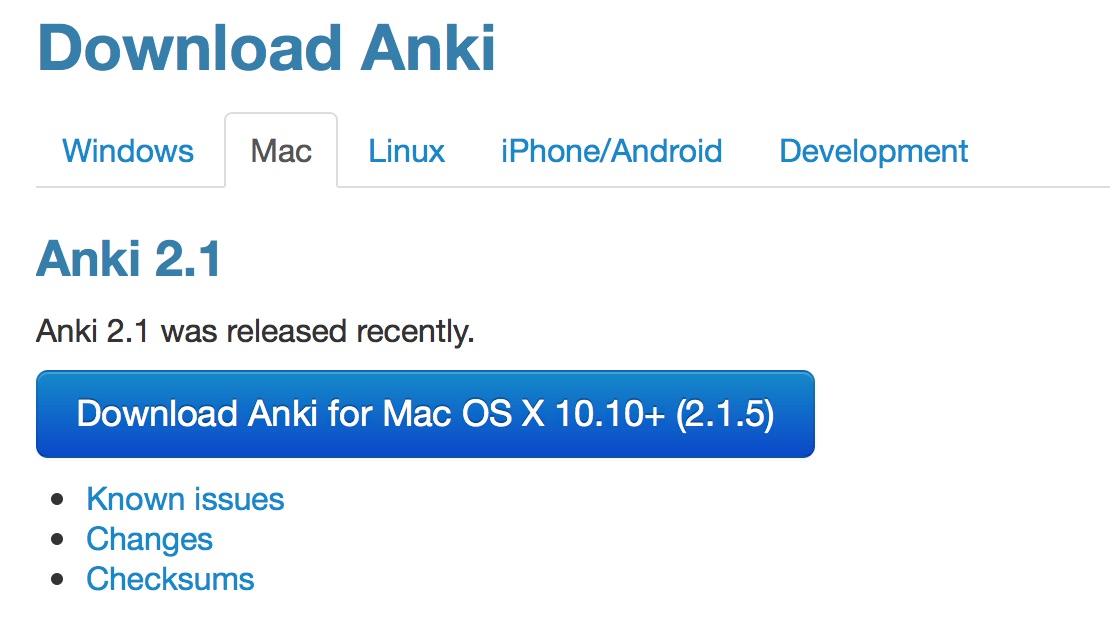 Anki公式サイトのダウンロードページ