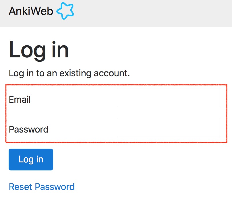 AnkiWebログイン画面