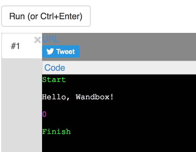 Wandboxのコード共有メニュー